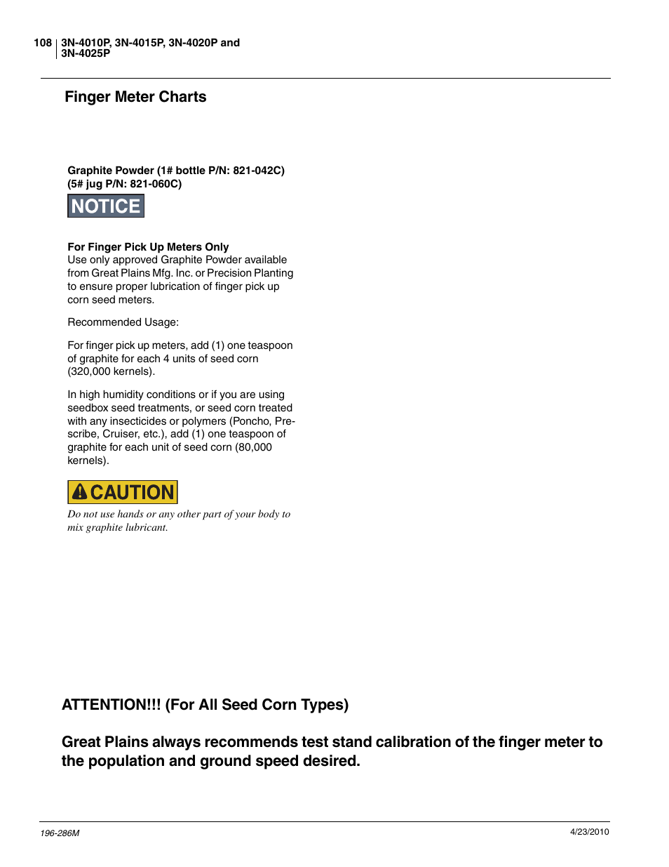 Finger meter charts | Great Plains 3N-4025P Operator Manual User Manual | Page 110 / 134
