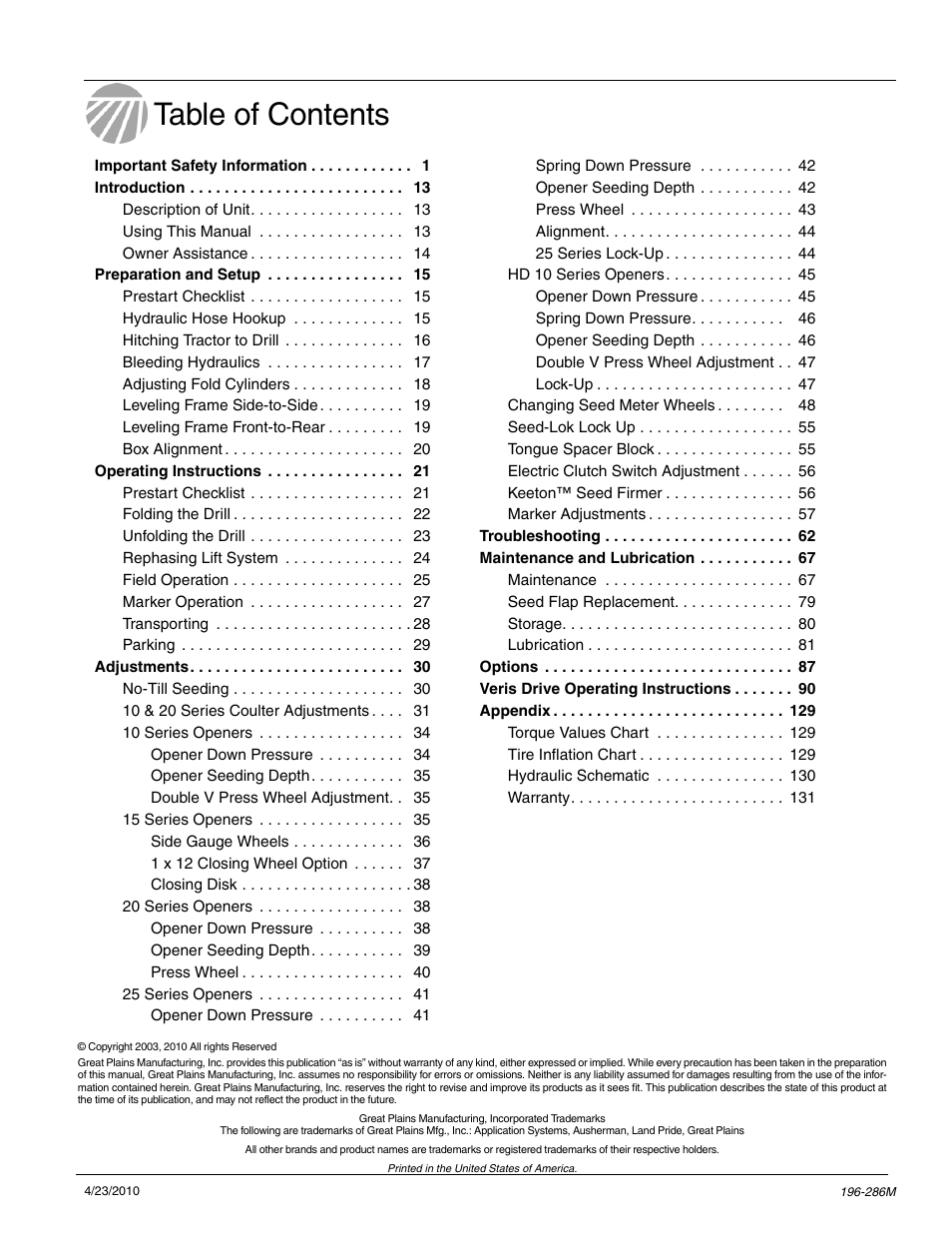 Great Plains 3N-4025P Operator Manual User Manual | Page 2 / 134