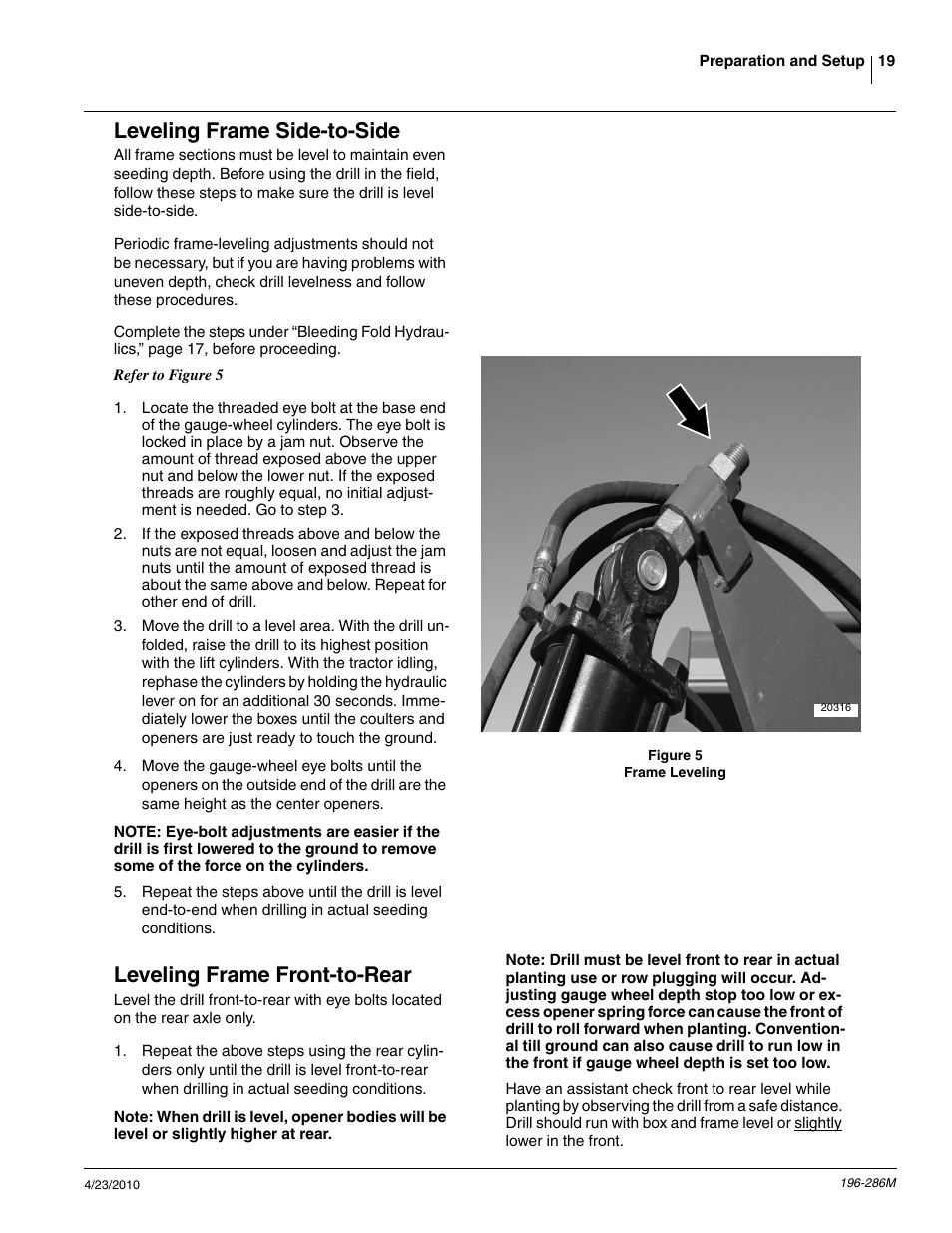 Leveling frame side-to-side, Leveling frame front-to-rear | Great Plains 3N-4025P Operator Manual User Manual | Page 21 / 134