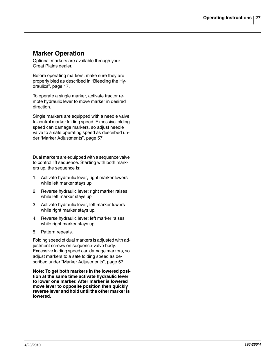 Marker operation | Great Plains 3N-4025P Operator Manual User Manual | Page 29 / 134