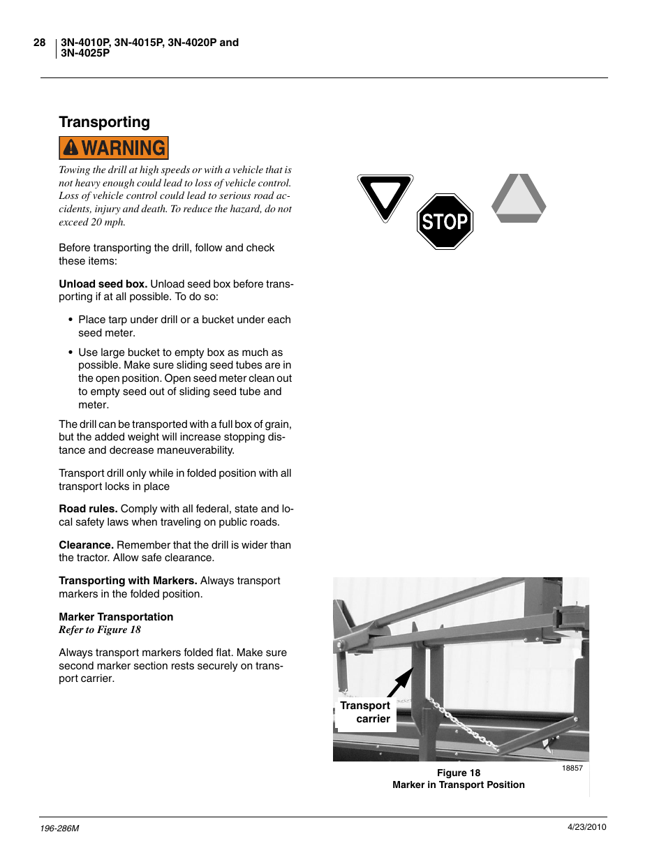 Transporting | Great Plains 3N-4025P Operator Manual User Manual | Page 30 / 134
