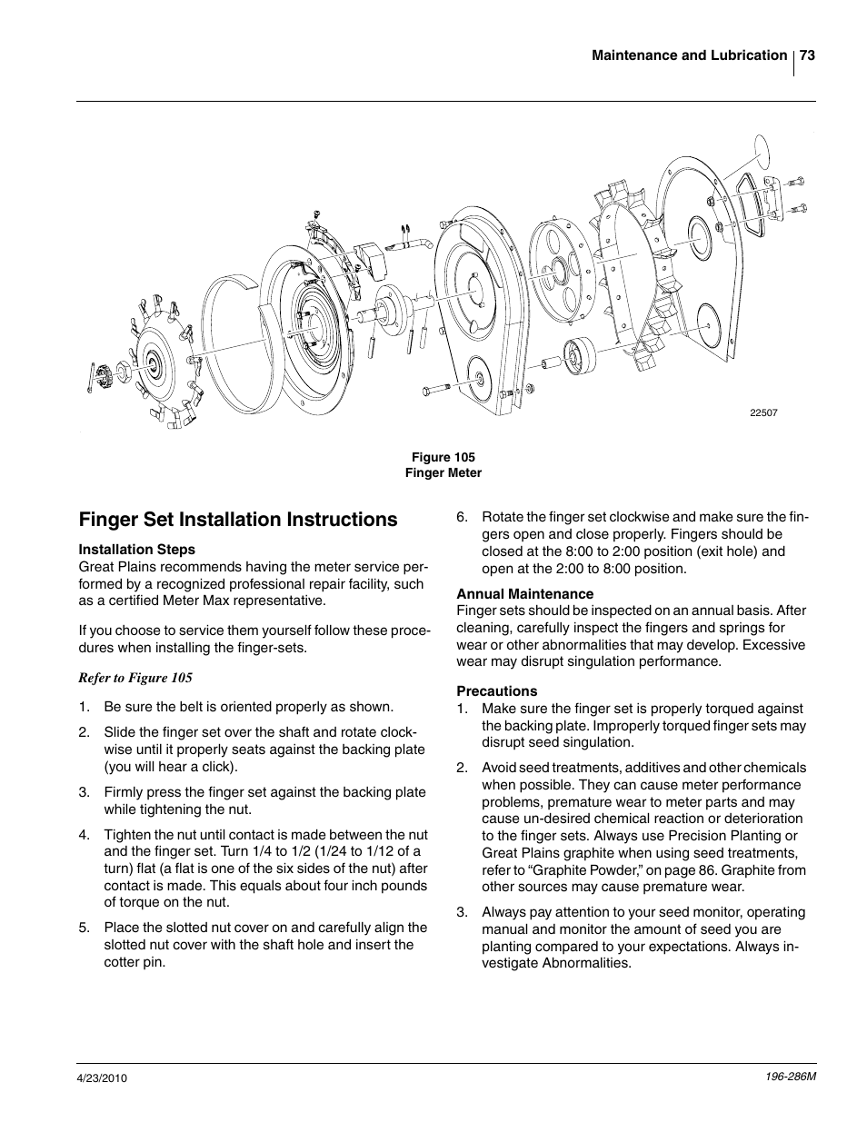 Finger set installation instructions | Great Plains 3N-4025P Operator Manual User Manual | Page 75 / 134