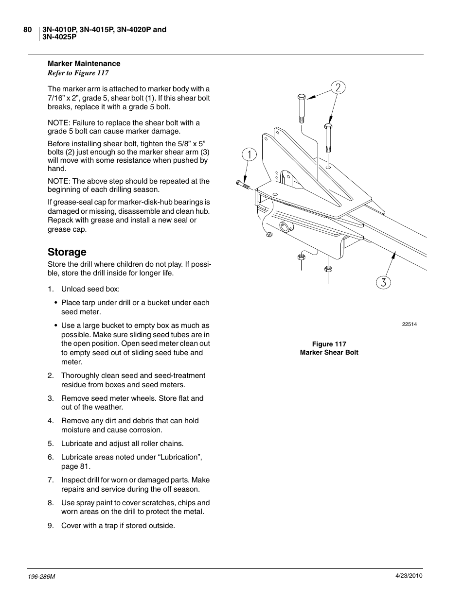 Storage | Great Plains 3N-4025P Operator Manual User Manual | Page 82 / 134