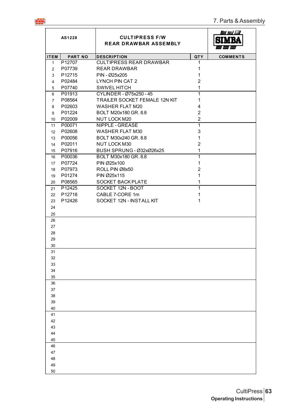 63 cultipress, Parts & assembly | Great Plains Simba Culti Press 2009 Parts Manual User Manual | Page 27 / 102