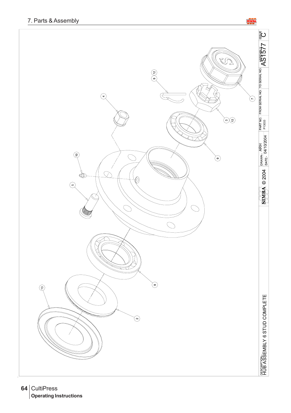 Cas15 7 7, Cultipress, 64 7. parts & assembly | Great Plains Simba Culti Press 2009 Parts Manual User Manual | Page 28 / 102