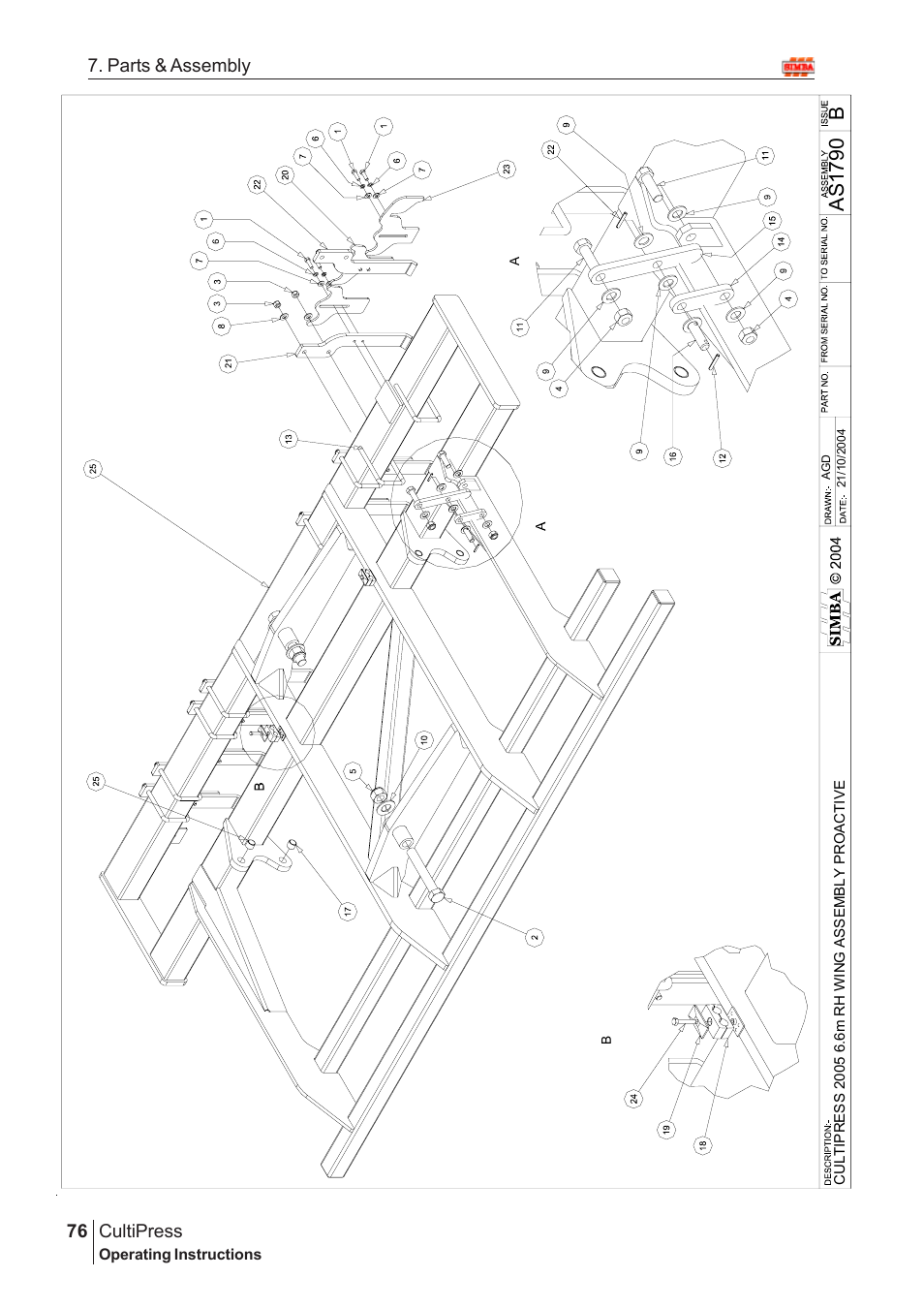 Bas 17 90, Cultipress, 76 7. parts & assembly | Great Plains Simba Culti Press 2009 Parts Manual User Manual | Page 40 / 102