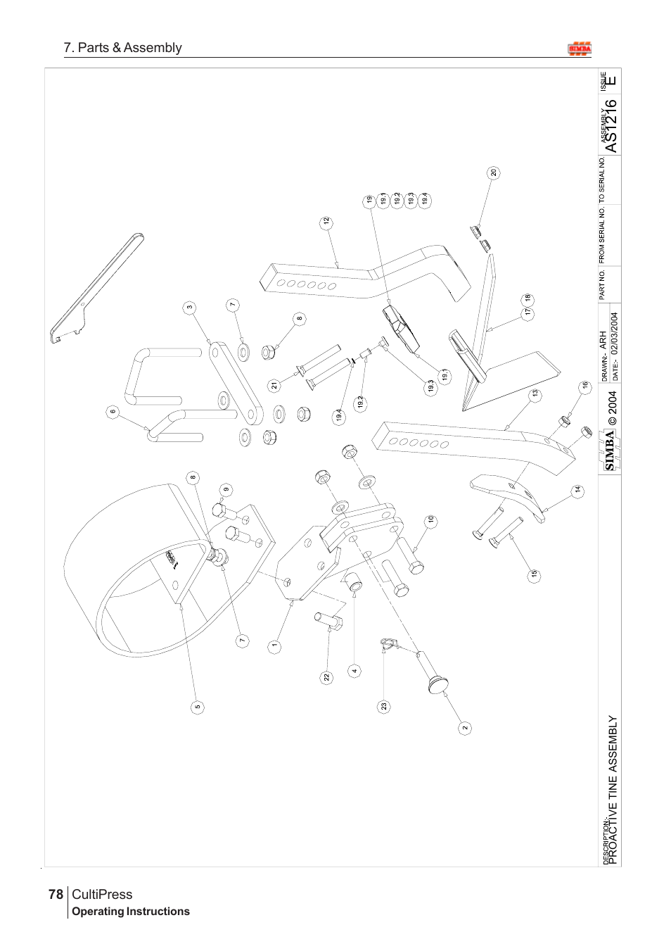 Eas 1216, Cultipress, 78 7. parts & assembly | Great Plains Simba Culti Press 2009 Parts Manual User Manual | Page 42 / 102
