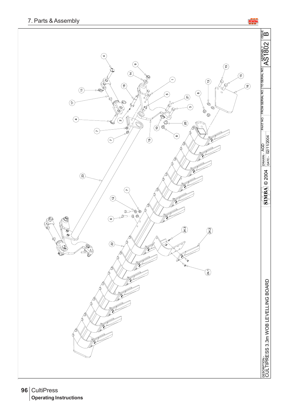 Bas 1802, Cultipress, 96 7. parts & assembly | Great Plains Simba Culti Press 2009 Parts Manual User Manual | Page 60 / 102