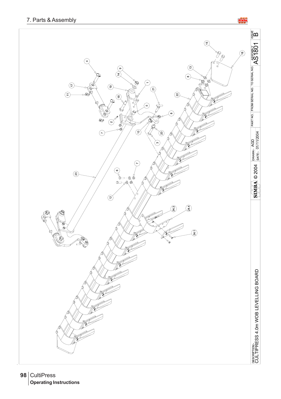 Bas1 801, Cultipress, 98 7. parts & assembly | Great Plains Simba Culti Press 2009 Parts Manual User Manual | Page 62 / 102