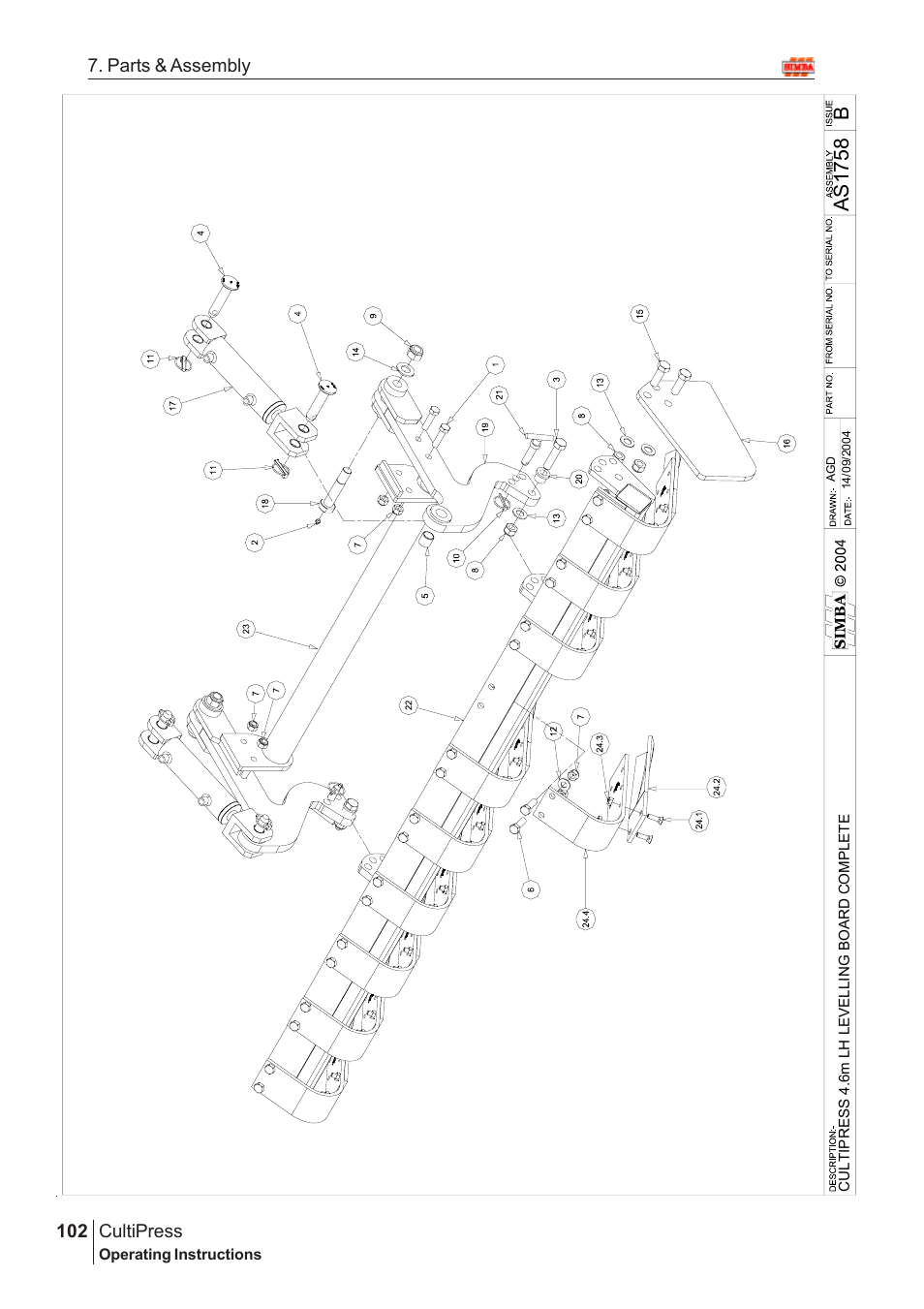 Bas1 758, Cultipress, 102 7. parts & assembly | Great Plains Simba Culti Press 2009 Parts Manual User Manual | Page 66 / 102