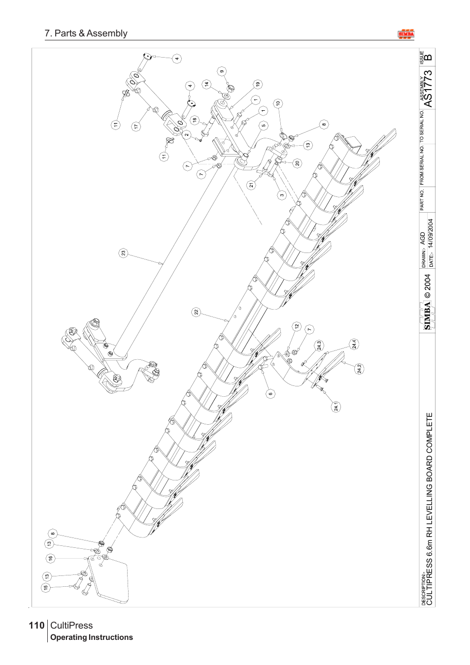 Bas1 773, Cultipress, 110 7. parts & assembly | Great Plains Simba Culti Press 2009 Parts Manual User Manual | Page 74 / 102