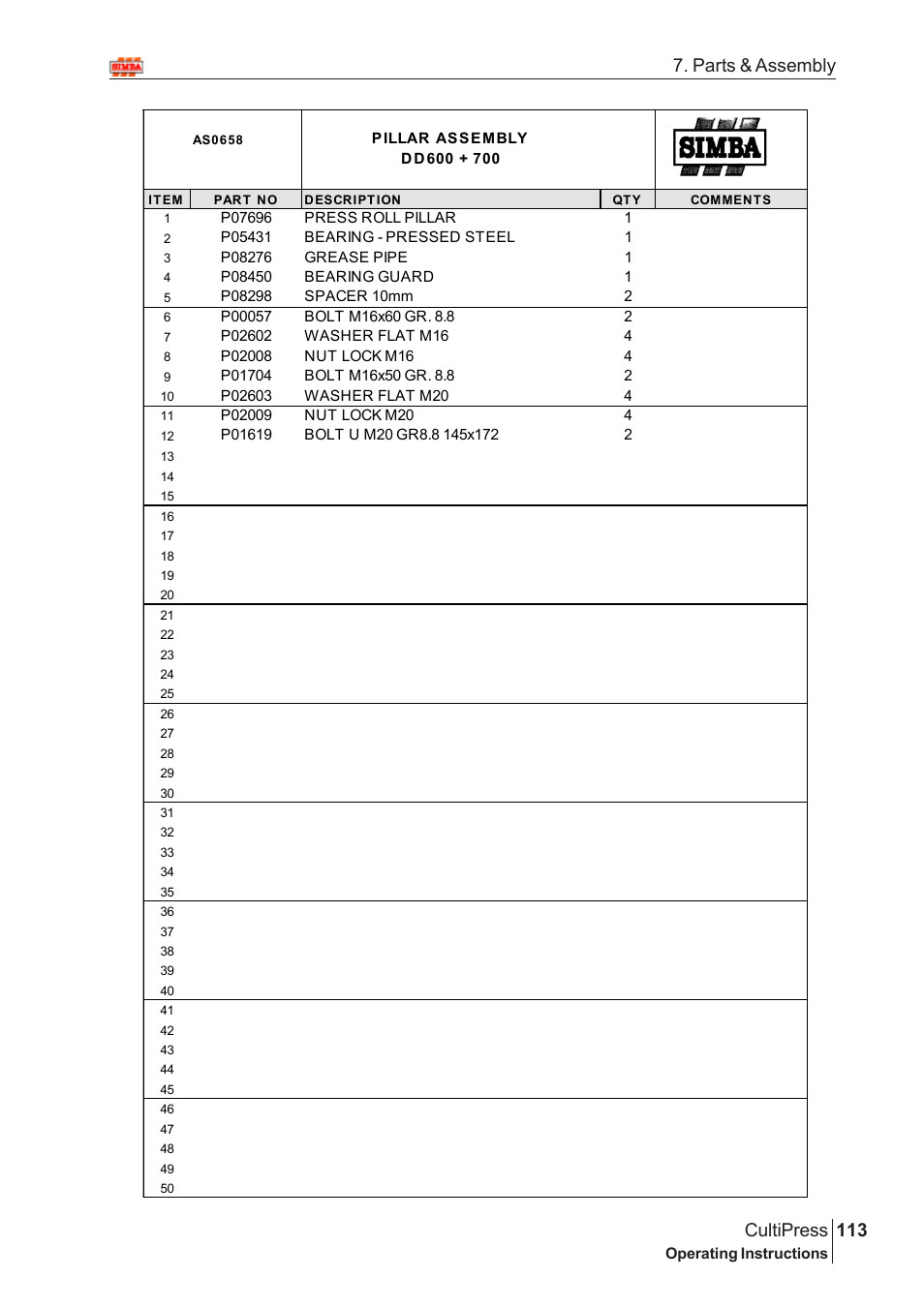 113 cultipress, Parts & assembly | Great Plains Simba Culti Press 2009 Parts Manual User Manual | Page 77 / 102