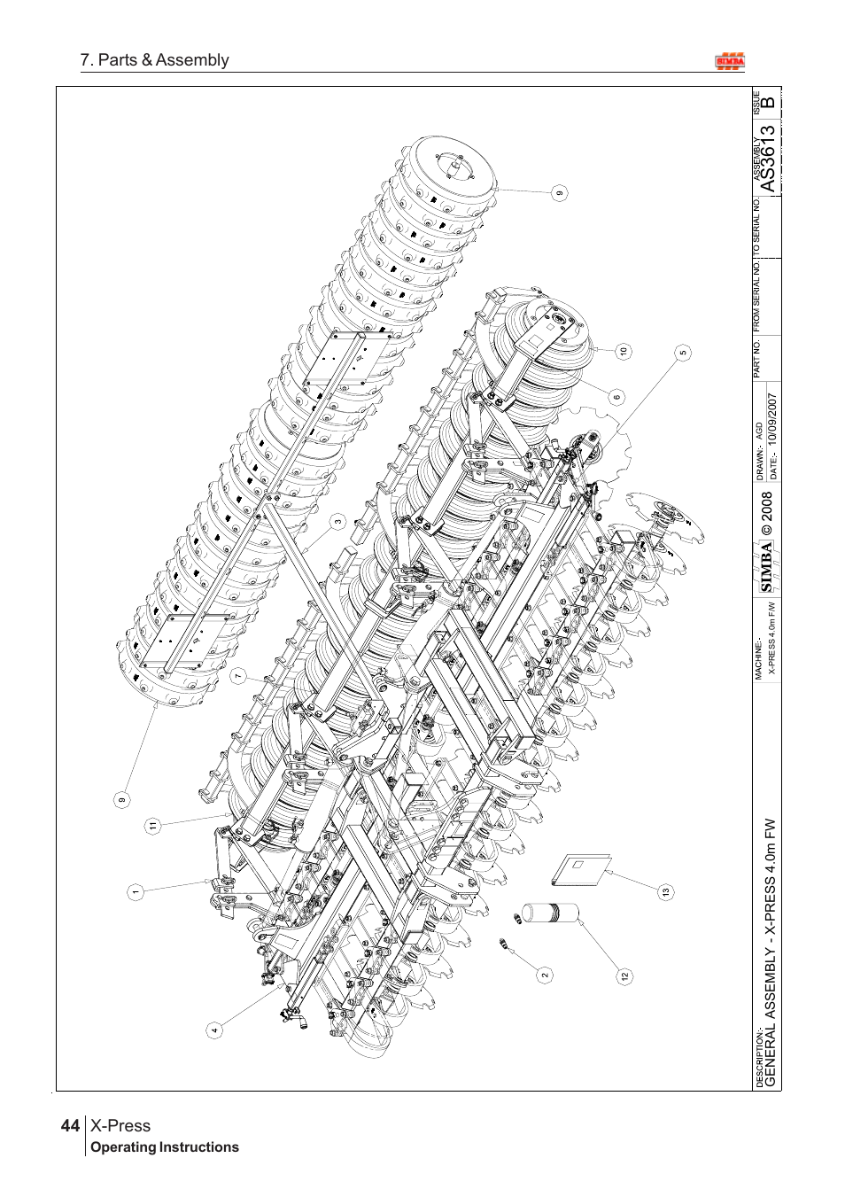 Bas3 61 3, X-press, 44 7. parts & assembly | Great Plains X-PresS 2009 Assembly Instructions User Manual | Page 10 / 102