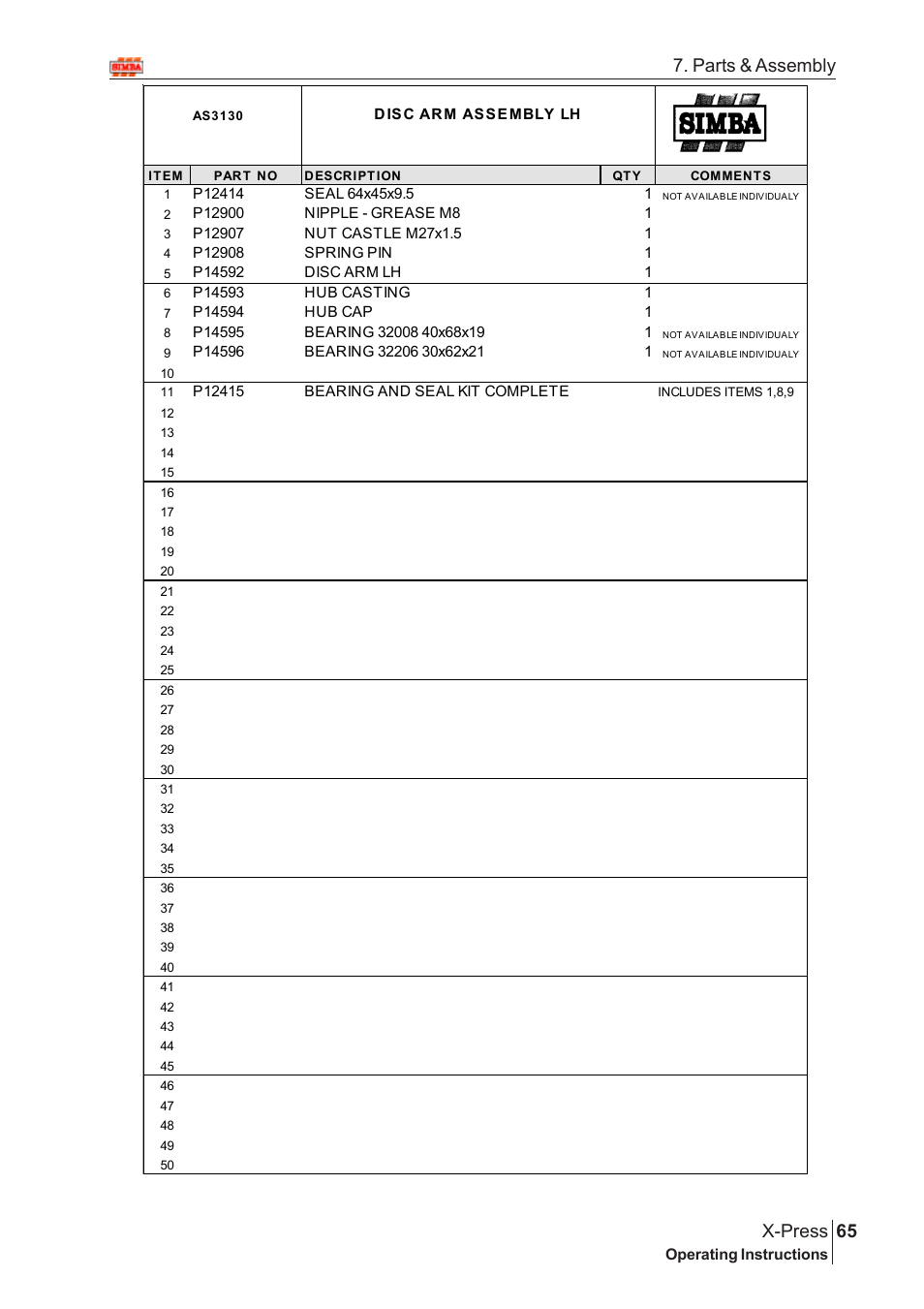 65 x-press, Parts & assembly | Great Plains X-PresS 2009 Assembly Instructions User Manual | Page 31 / 102