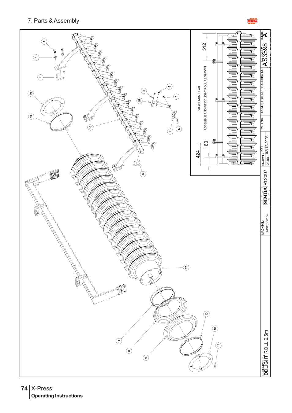 Aas 3598, X-press, 74 7. parts & assembly | Operating instructions | Great Plains X-PresS 2009 Assembly Instructions User Manual | Page 40 / 102