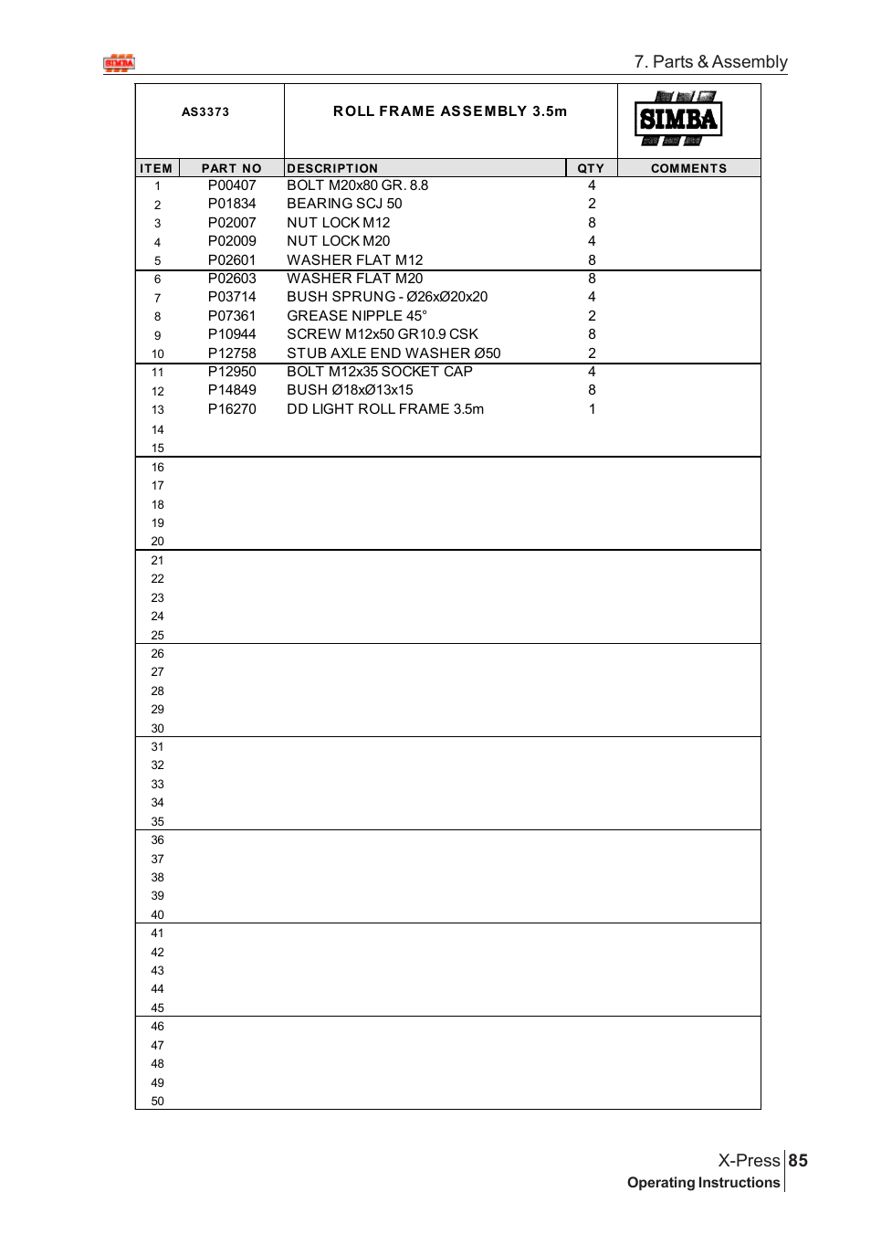 85 x-press, Parts & assembly | Great Plains X-PresS 2009 Assembly Instructions User Manual | Page 51 / 102