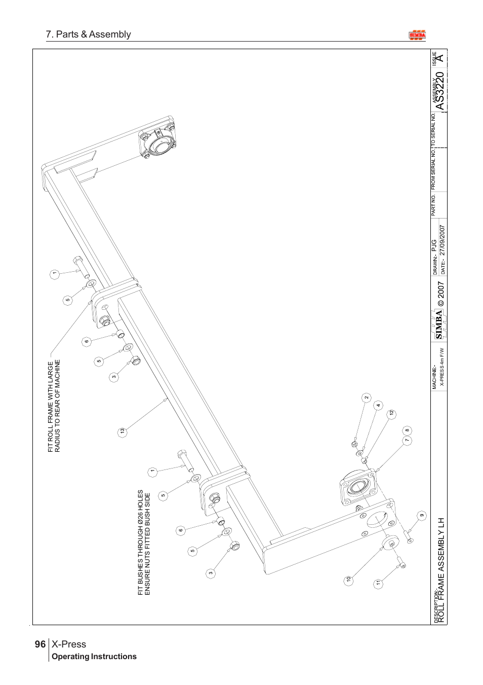 Aas 3220, X-press, 96 7. parts & assembly | Great Plains X-PresS 2009 Assembly Instructions User Manual | Page 62 / 102