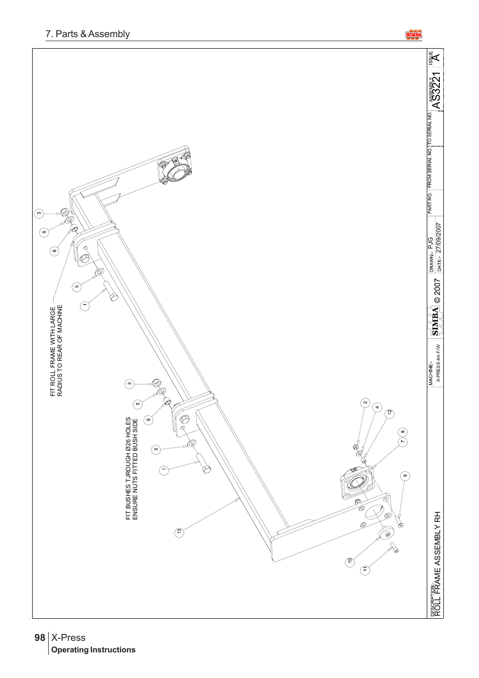 Aas 3221, X-press, 98 7. parts & assembly | Great Plains X-PresS 2009 Assembly Instructions User Manual | Page 64 / 102