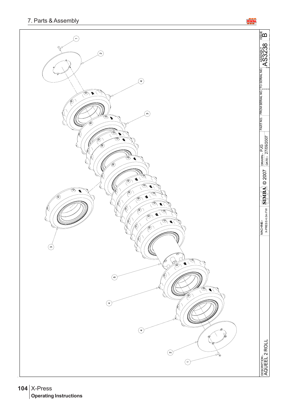 Bas 3238, X-press, 104 7. parts & assembly | Great Plains X-PresS 2009 Assembly Instructions User Manual | Page 70 / 102