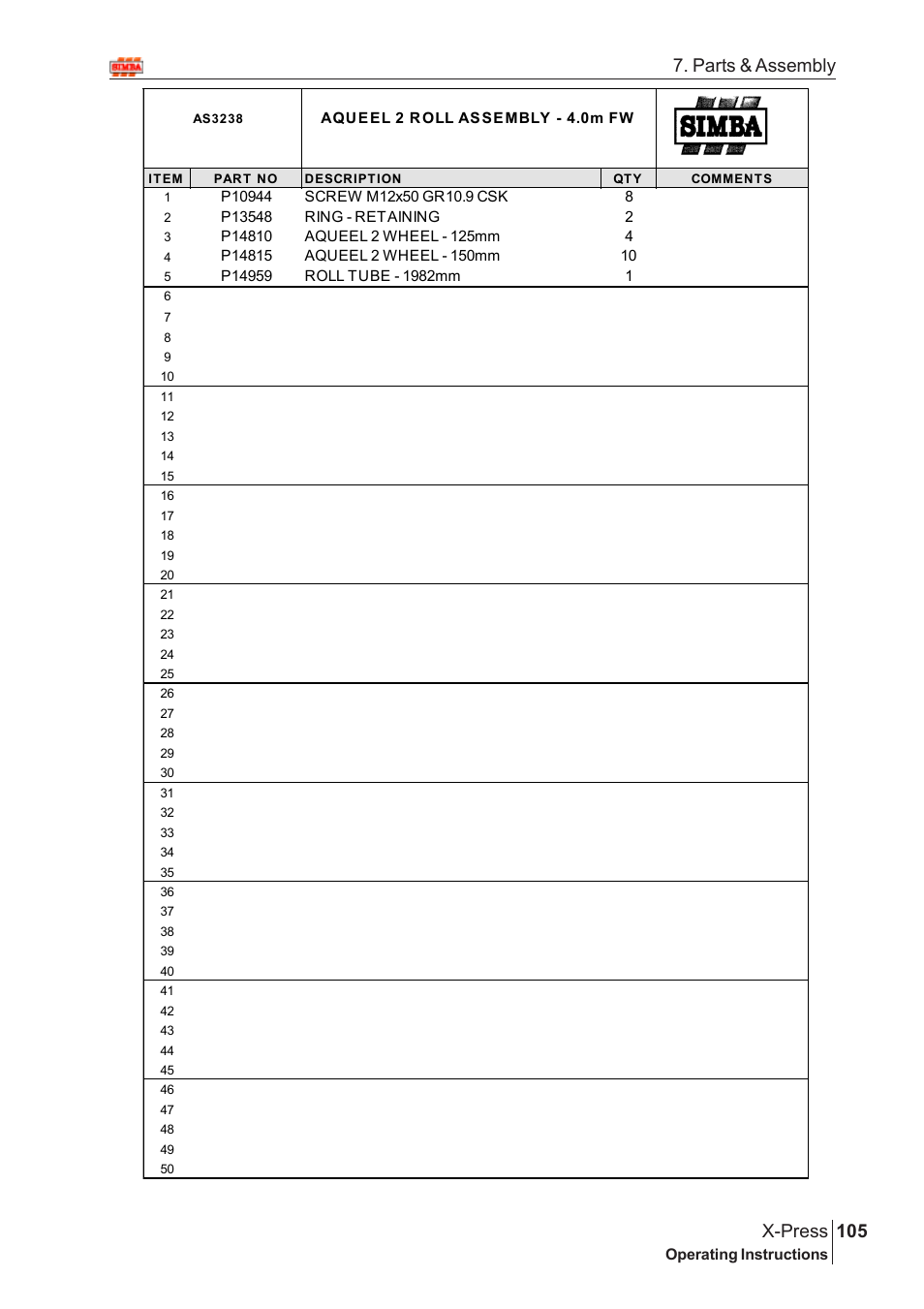 105 x-press, Parts & assembly | Great Plains X-PresS 2009 Assembly Instructions User Manual | Page 71 / 102