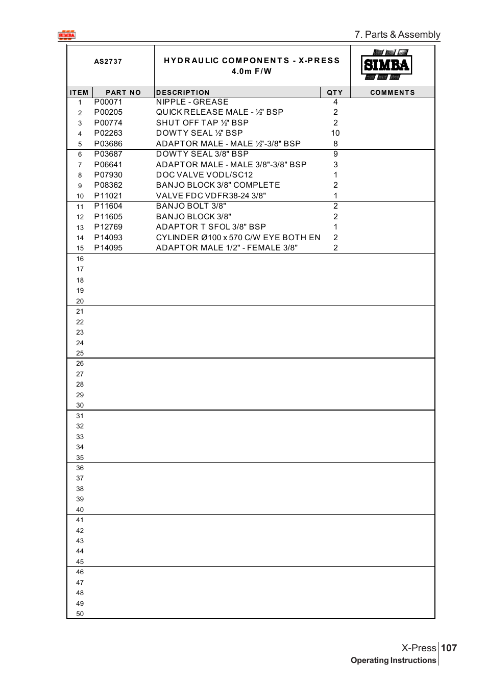 107 x-press, Parts & assembly | Great Plains X-PresS 2009 Assembly Instructions User Manual | Page 73 / 102