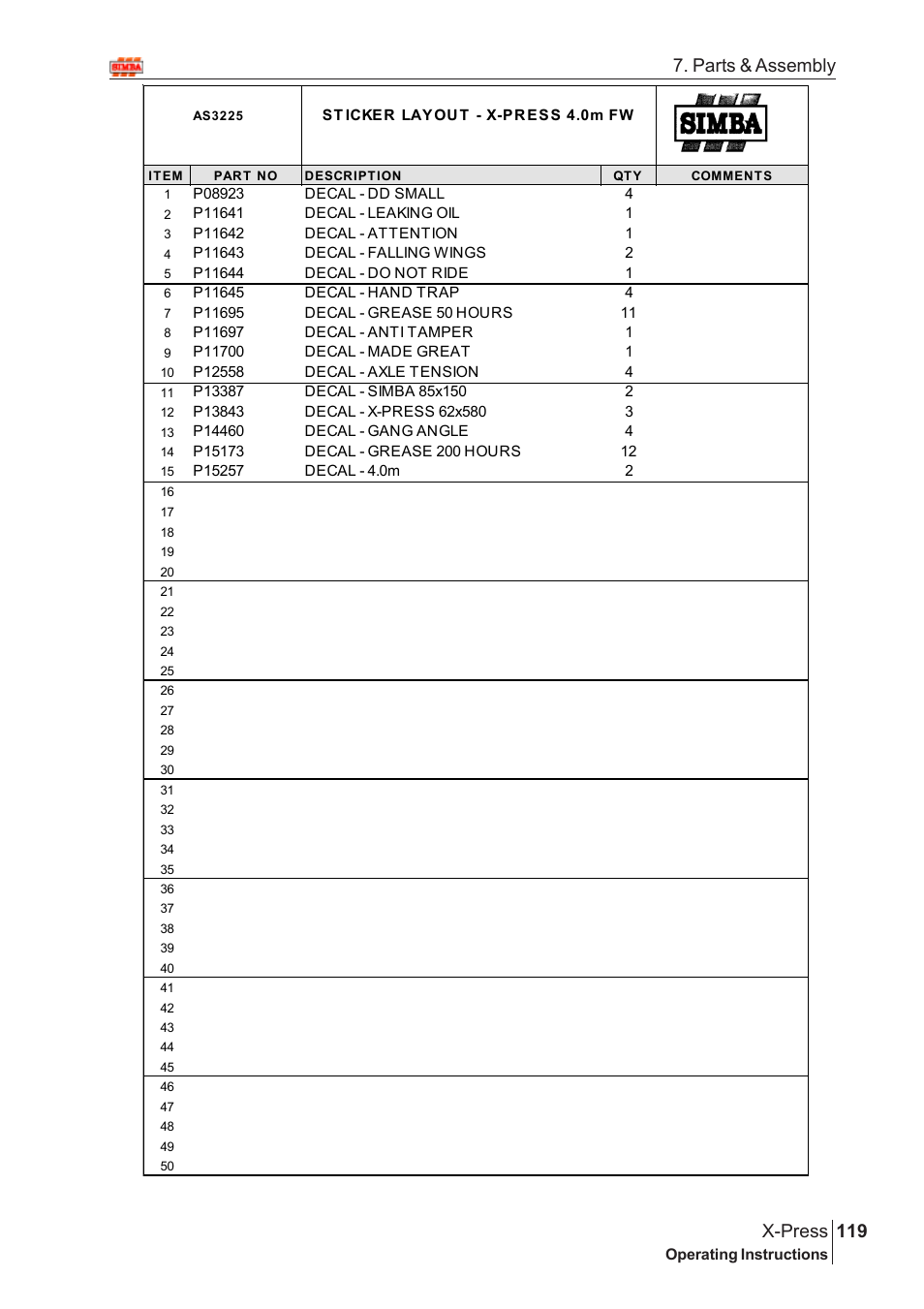 119 x-press, Parts & assembly | Great Plains X-PresS 2009 Assembly Instructions User Manual | Page 85 / 102