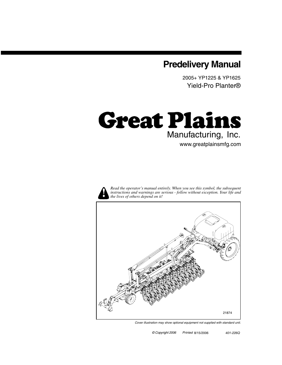 Great Plains YP1625 Predelivery Manual User Manual | 22 pages