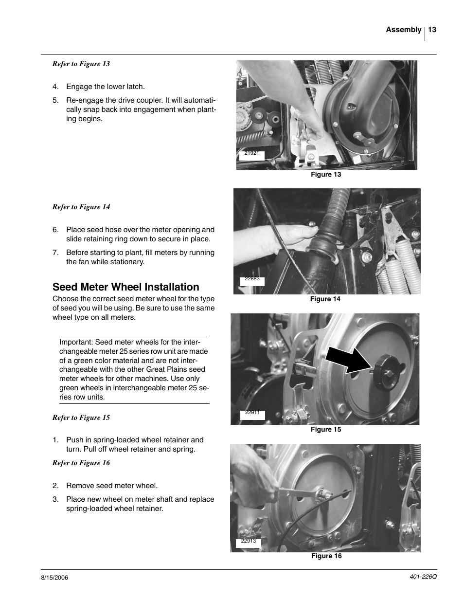 Seed meter wheel installation | Great Plains YP1625 Predelivery Manual User Manual | Page 15 / 22