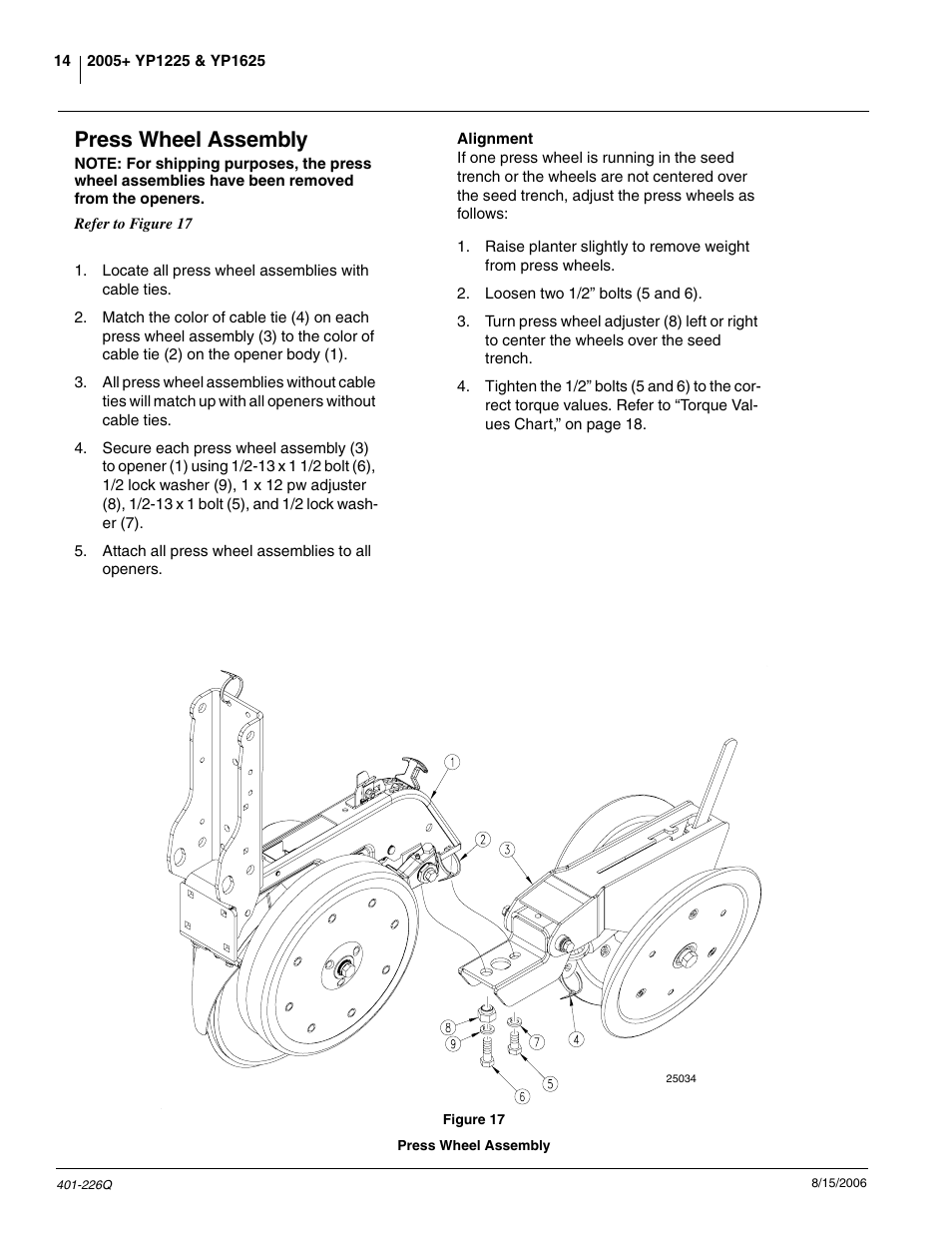 Press wheel assembly | Great Plains YP1625 Predelivery Manual User Manual | Page 16 / 22