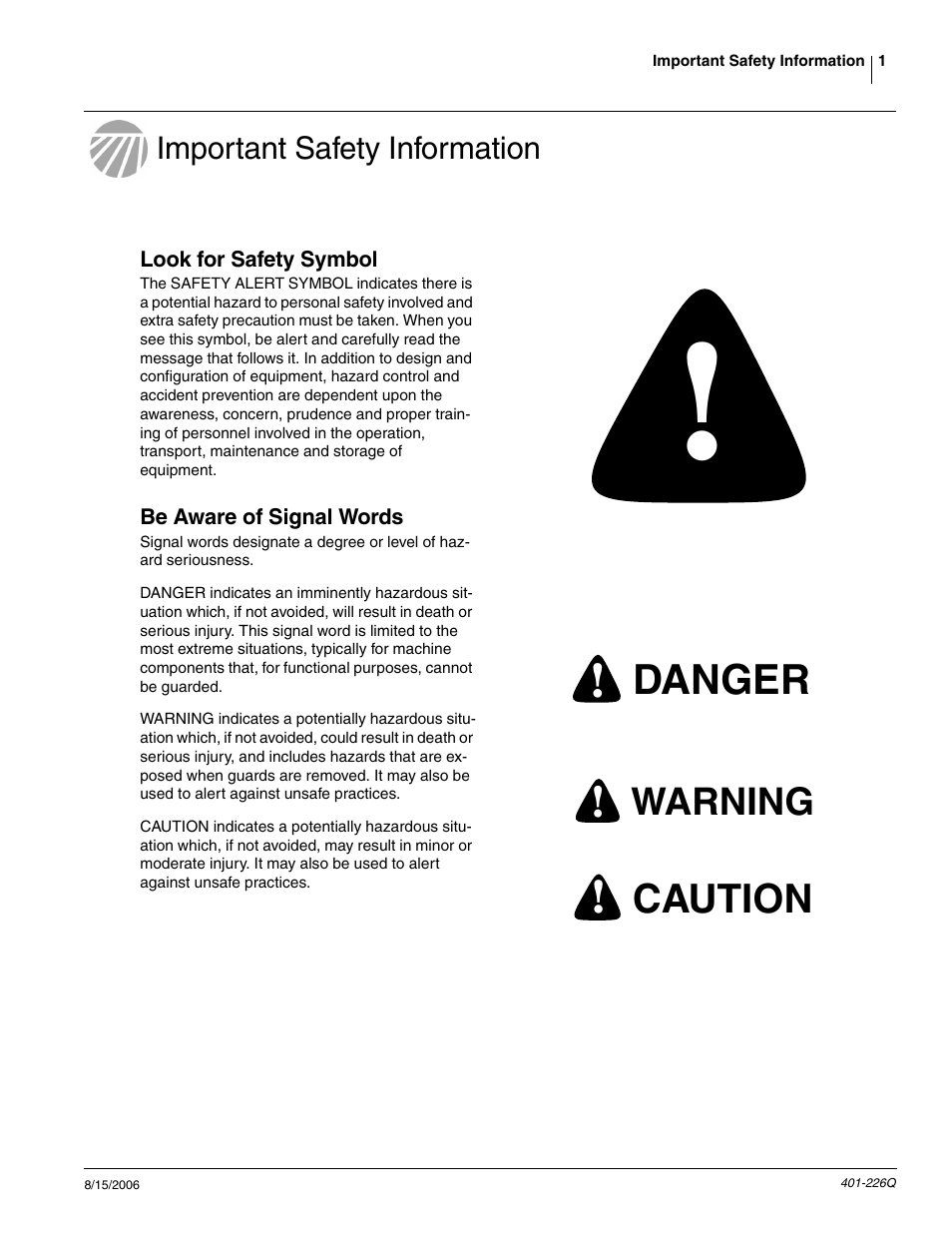 Danger, Caution, Warning | Great Plains YP1625 Predelivery Manual User Manual | Page 3 / 22