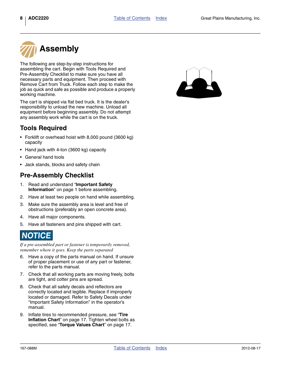 Assembly, Tools required, Pre-assembly checklist | Assembly tools required pre-assembly checklist | Great Plains ADC2220 Assembly Instructions User Manual | Page 10 / 22