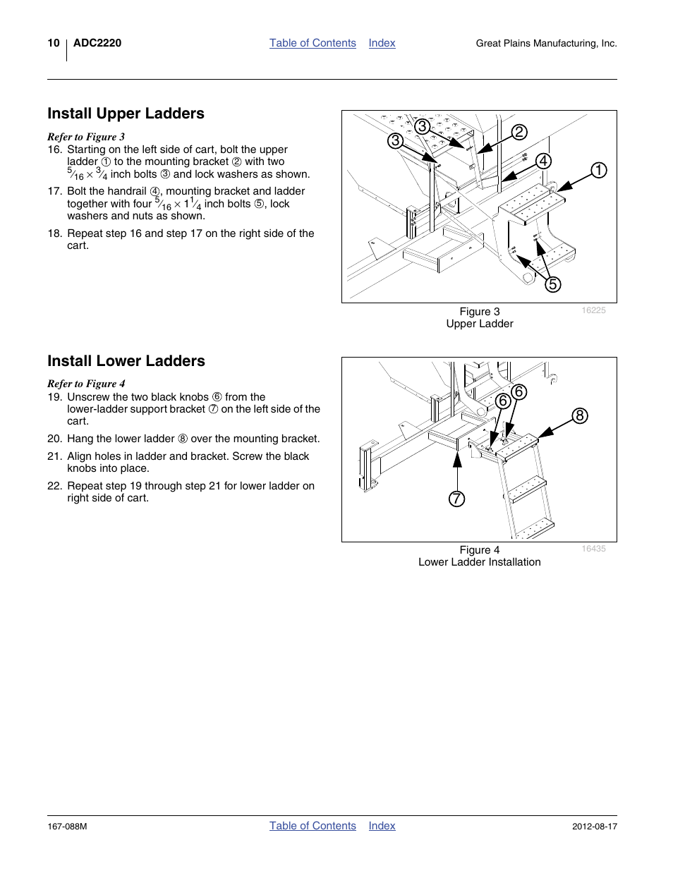 Install upper ladders, Install lower ladders | Great Plains ADC2220 Assembly Instructions User Manual | Page 12 / 22