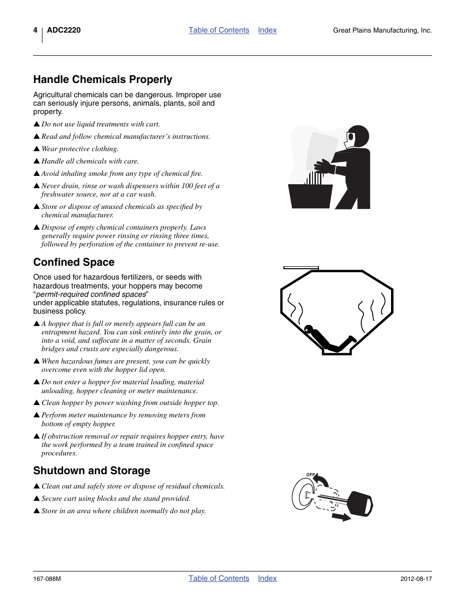 Handle chemicals properly, Confined space, Shutdown and storage | Great Plains ADC2220 Assembly Instructions User Manual | Page 6 / 22