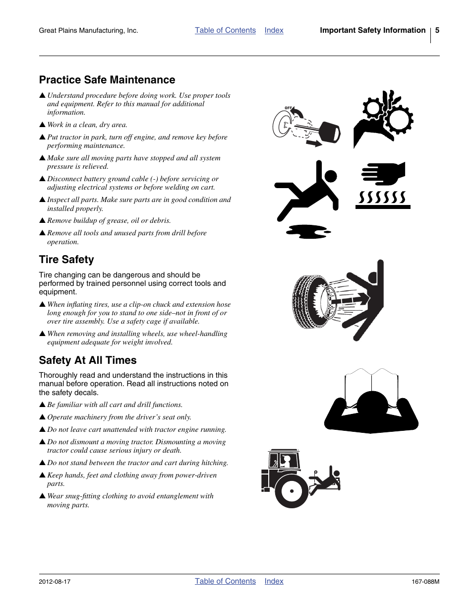 Practice safe maintenance, Tire safety, Safety at all times | Great Plains ADC2220 Assembly Instructions User Manual | Page 7 / 22