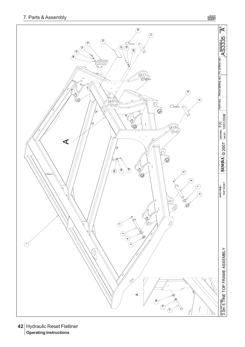 Aas 3335, Hydraulic reset flatliner, 42 7. parts & assembly | Great Plains Hydraulic Reset Flatliner 2009 Assembly Instructions User Manual | Page 12 / 60