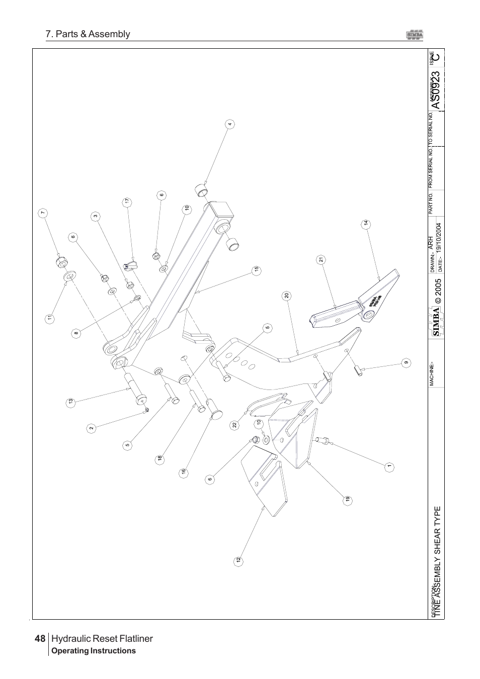 Cas 0923, Hydraulic reset flatliner, 48 7. parts & assembly | Great Plains Hydraulic Reset Flatliner 2009 Assembly Instructions User Manual | Page 18 / 60