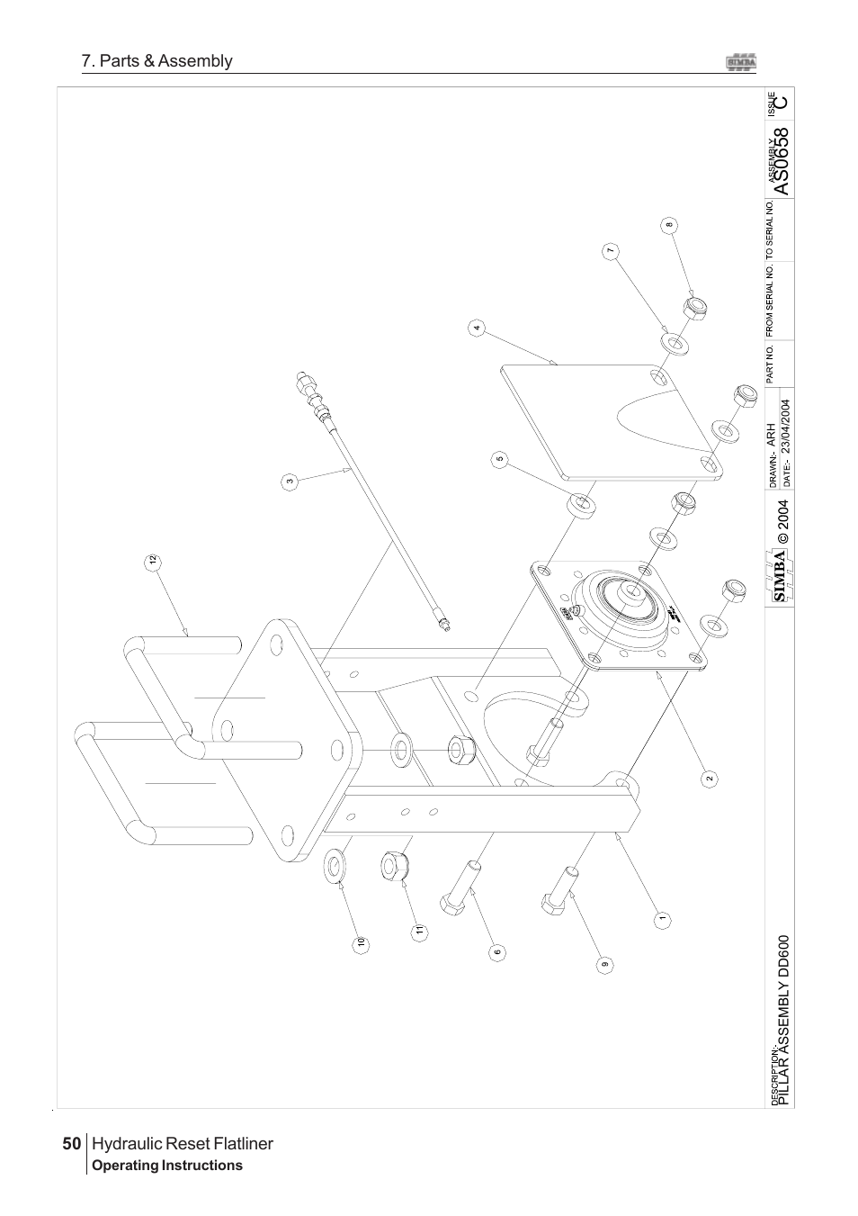 Cas 0658, Hydraulic reset flatliner, 50 7. parts & assembly | Great Plains Hydraulic Reset Flatliner 2009 Assembly Instructions User Manual | Page 20 / 60