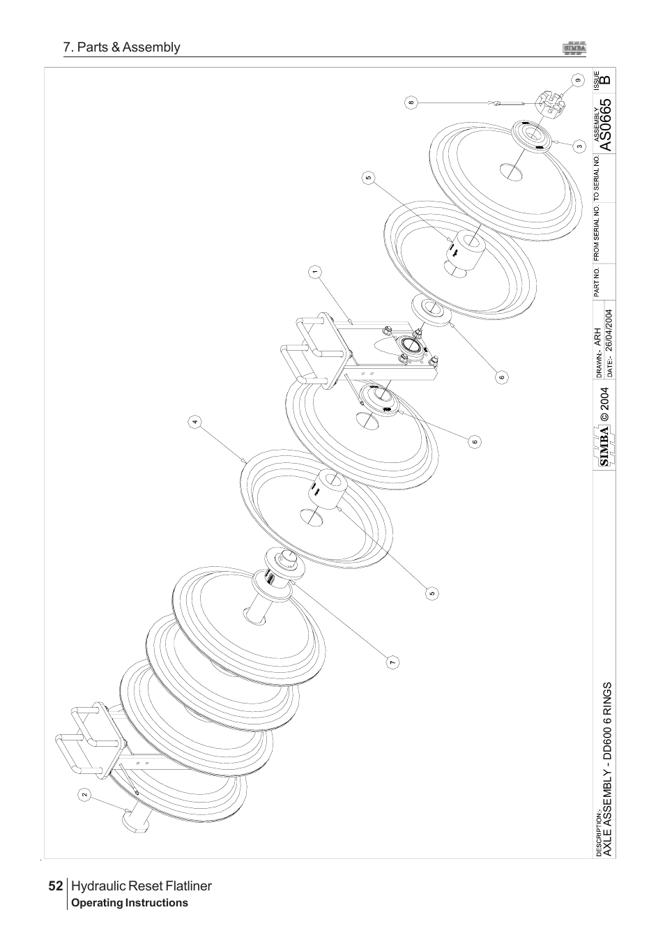 Bas 0665, Hydraulic reset flatliner, 52 7. parts & assembly | Great Plains Hydraulic Reset Flatliner 2009 Assembly Instructions User Manual | Page 22 / 60