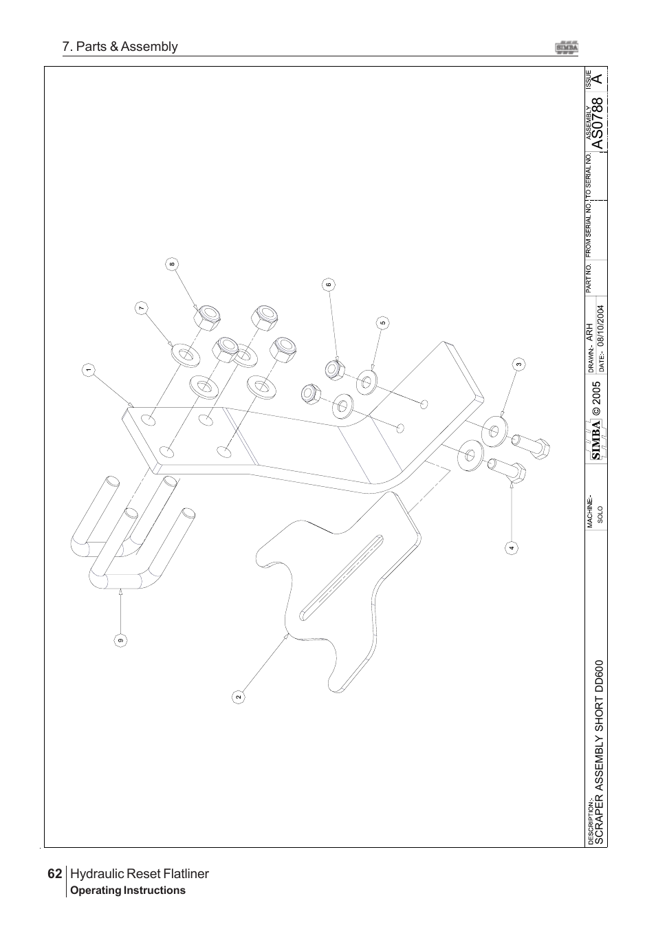 Aas 0788, Hydraulic reset flatliner, 62 7. parts & assembly | Great Plains Hydraulic Reset Flatliner 2009 Assembly Instructions User Manual | Page 32 / 60