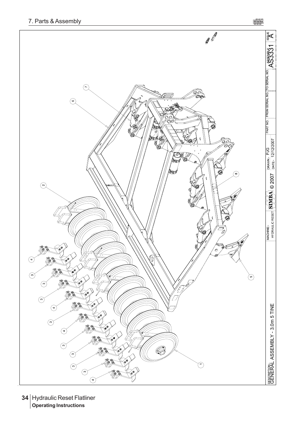 Aas 3331, Hydraulic reset flatliner, 34 7. parts & assembly | Great Plains Hydraulic Reset Flatliner 2009 Assembly Instructions User Manual | Page 4 / 60