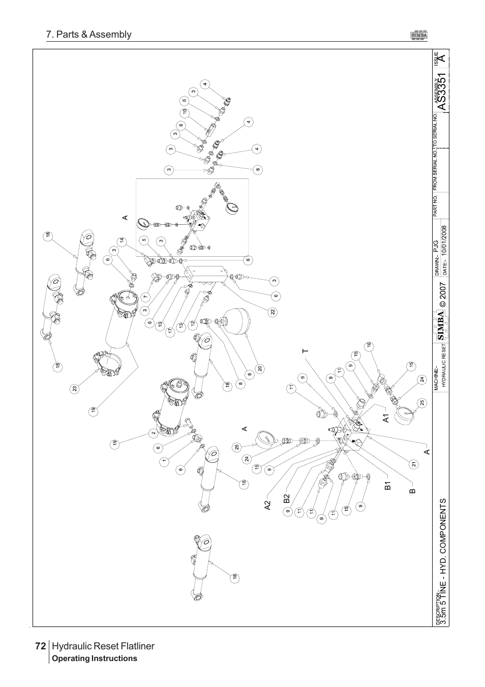 Aas 3351, Hydraulic reset flatliner, 72 7. parts & assembly | Great Plains Hydraulic Reset Flatliner 2009 Assembly Instructions User Manual | Page 42 / 60