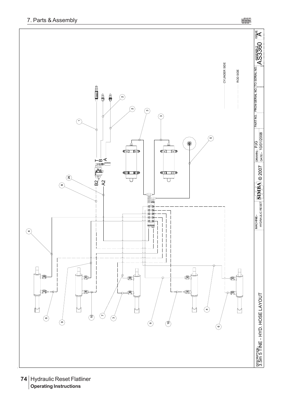 Aas 3360, Hydraulic reset flatliner, 74 7. parts & assembly | Great Plains Hydraulic Reset Flatliner 2009 Assembly Instructions User Manual | Page 44 / 60
