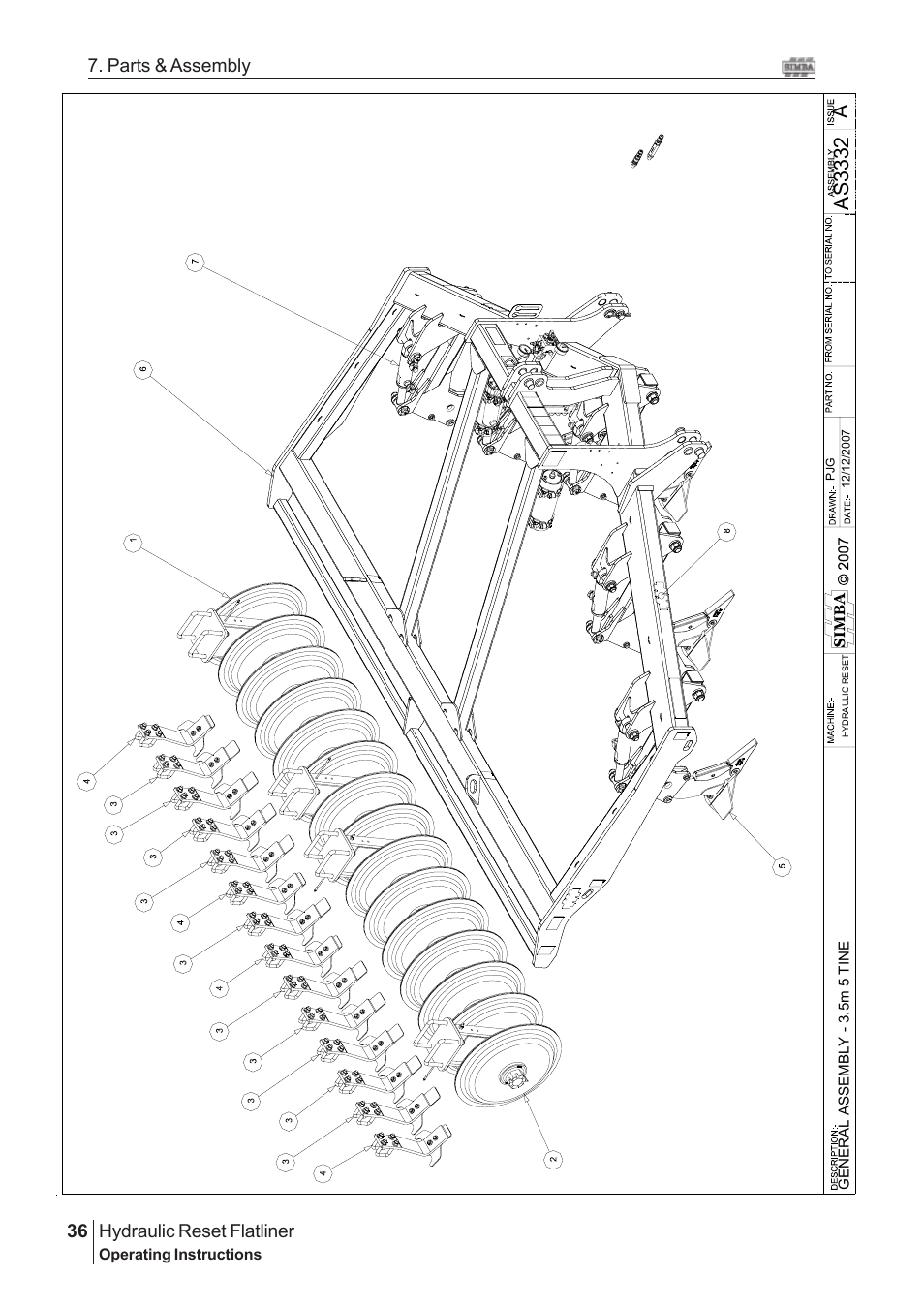 Aas 3332, Hydraulic reset flatliner, 36 7. parts & assembly | Great Plains Hydraulic Reset Flatliner 2009 Assembly Instructions User Manual | Page 6 / 60