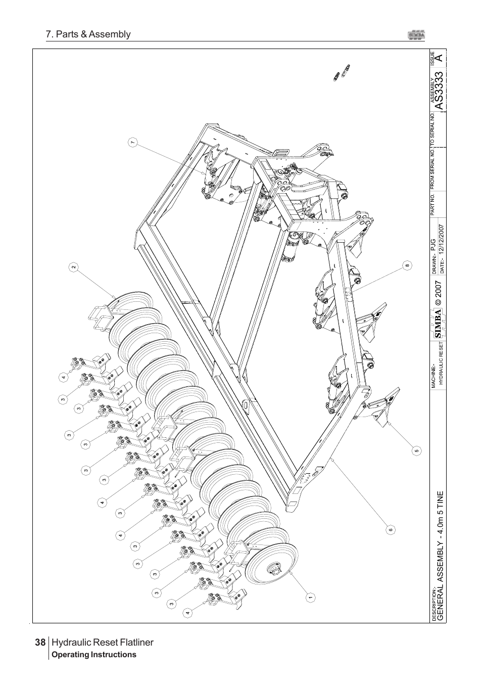 Aas 3333, Hydraulic reset flatliner, 38 7. parts & assembly | Great Plains Hydraulic Reset Flatliner 2009 Assembly Instructions User Manual | Page 8 / 60