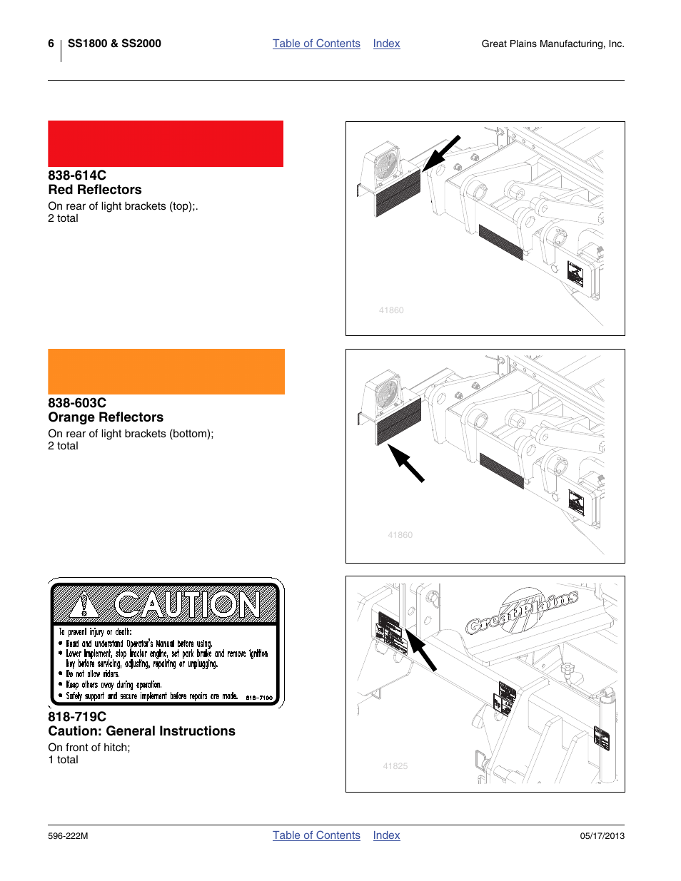 614c red reflectors, 603c orange reflectors, 719c caution: general instructions | Great Plains SS2000 Operator Manual User Manual | Page 10 / 50