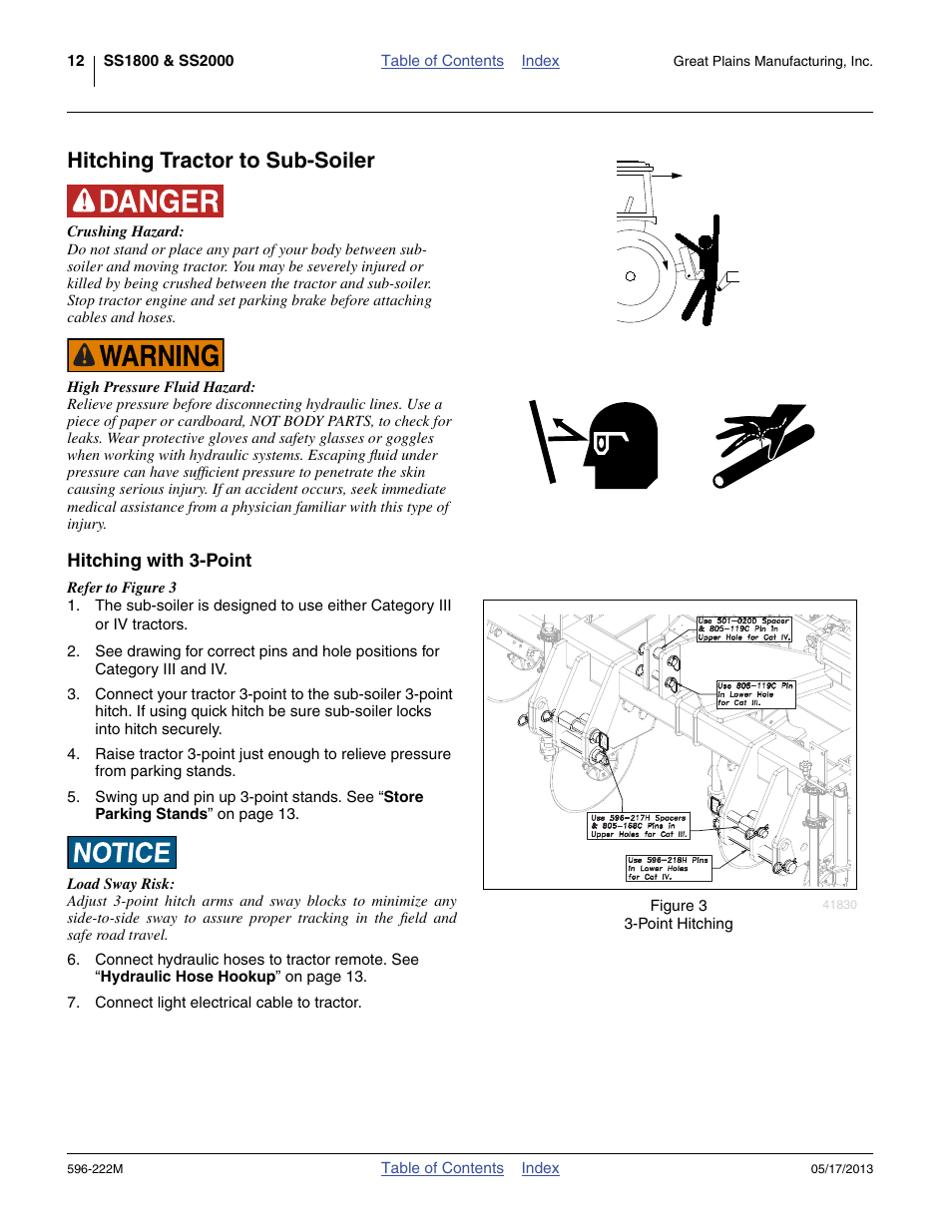 Hitching tractor to sub-soiler, Hitching with 3-point | Great Plains SS2000 Operator Manual User Manual | Page 16 / 50