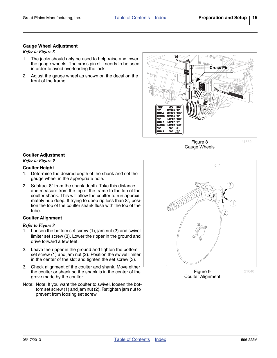 Gauge wheel adjustment, Coulter adjustment, Coulter height | Coulter alignment | Great Plains SS2000 Operator Manual User Manual | Page 19 / 50