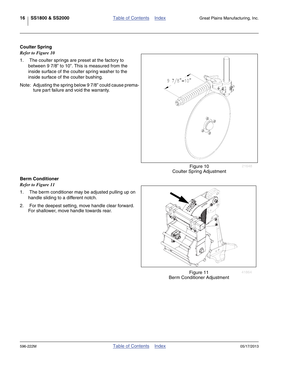 Coulter spring, Berm conditioner | Great Plains SS2000 Operator Manual User Manual | Page 20 / 50