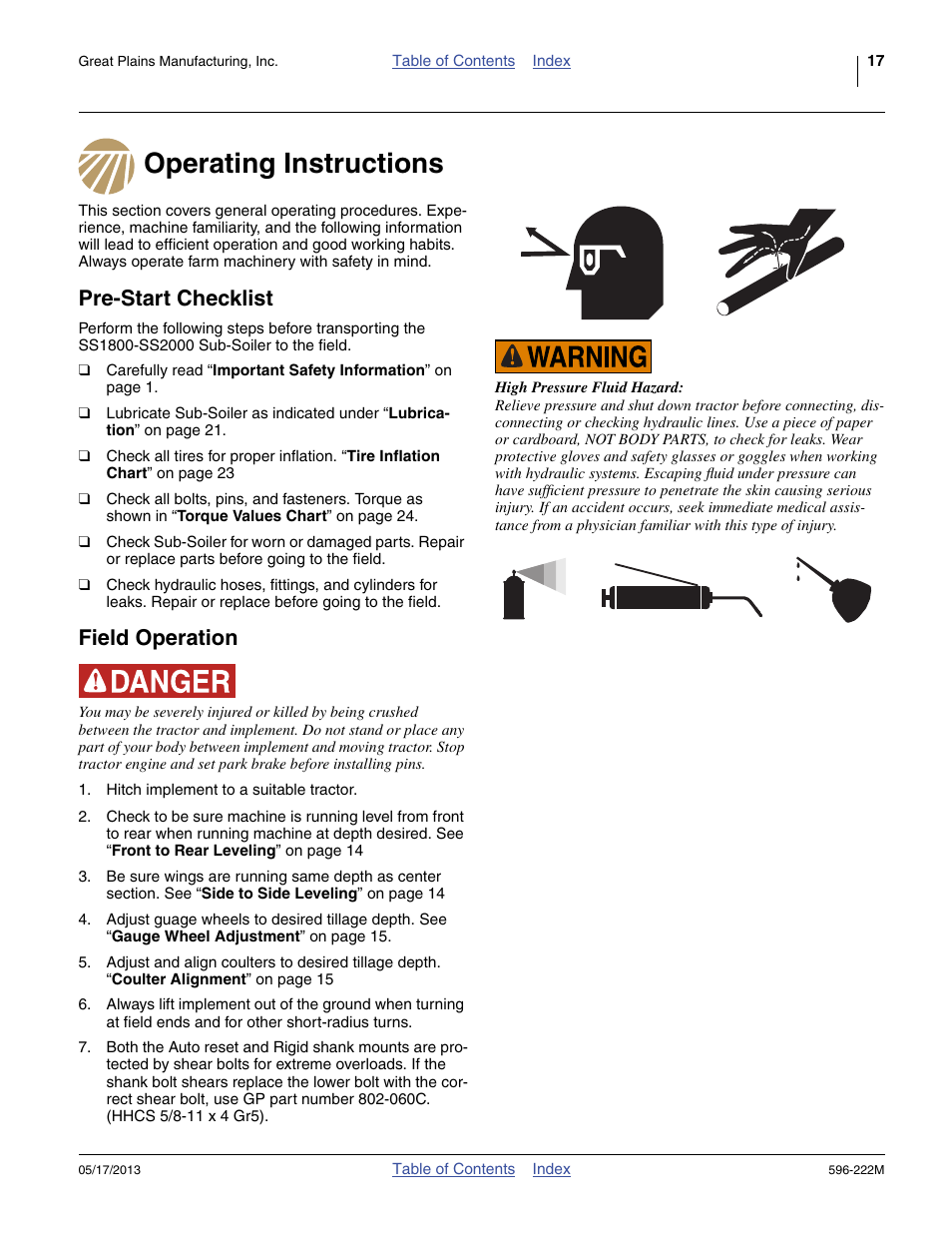 Operating instructions, Pre-start checklist, Field operation | Great Plains SS2000 Operator Manual User Manual | Page 21 / 50