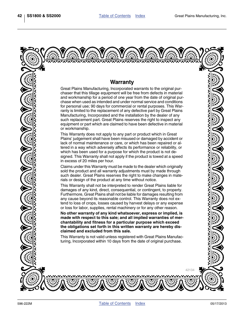 Warranty | Great Plains SS2000 Operator Manual User Manual | Page 46 / 50